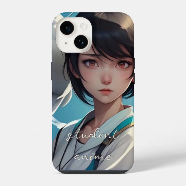 Student Anime Mit Monogramm Case - Mate iPhone Cas 14 Hülle (Rückseite)