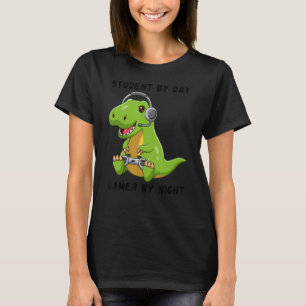 Student by Day Gamer by Night Meme Rex Dinosaur T-Shirt
