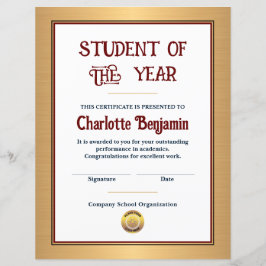 Student des Jahres Erfolgszeugnis