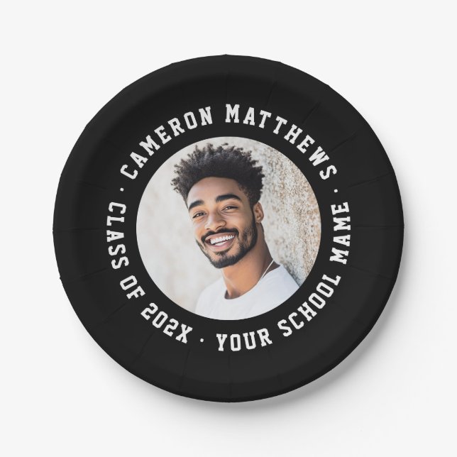 Student graduation photo modern black pappteller (Vorderseite)