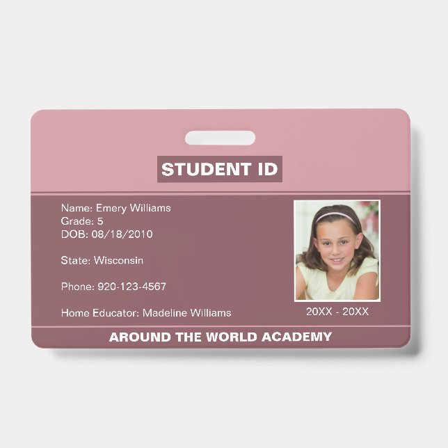 Student ID Blush Pink Abzeichen Ausweis (Vorderseite)