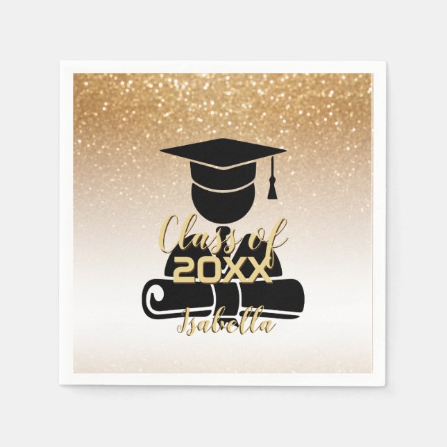 Student - Klasse 20XX - Gold Glitzer Serviette (Vorderseite)