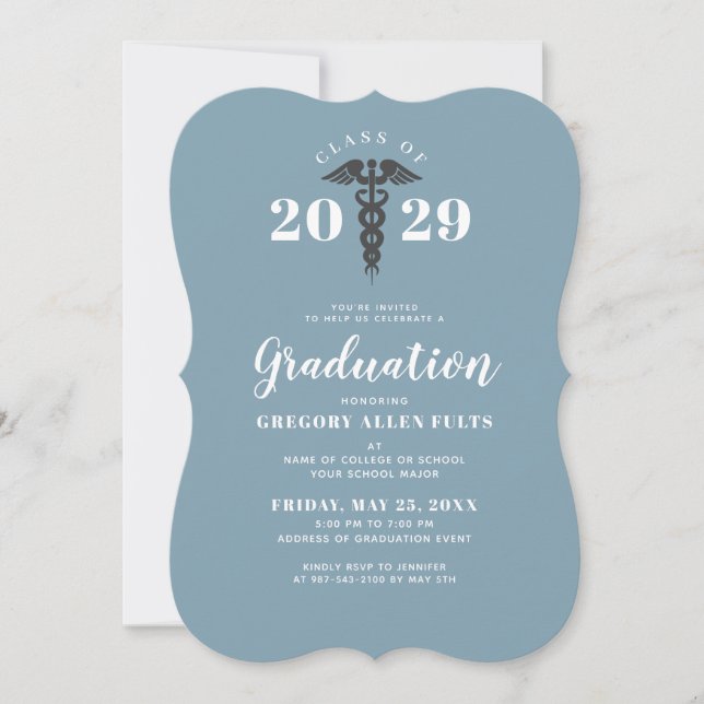 Student Krankenschwester Graduate Dusty Blue Klass Einladung (Vorderseite)