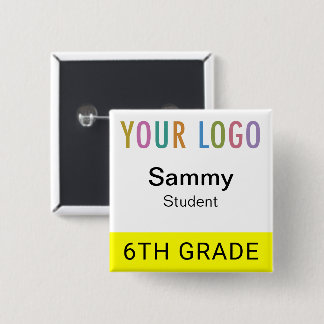 Student Name Tag Button with School Logo Yellow