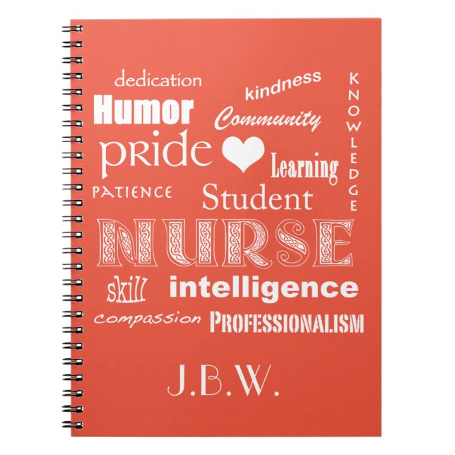 Student Nurse-Attribute+Herz/Monogramm Notizblock (Vorderseite)