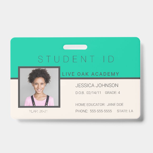 Studentenausweis Abzeichen | Doodles Aquamarin Ausweis (Vorderseite)