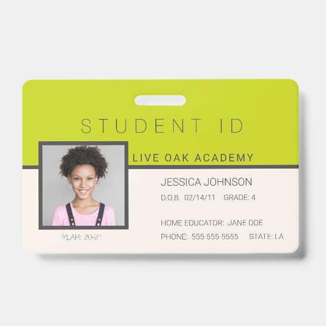 Studentenausweis Abzeichen | Doodles Green Ausweis (Vorderseite)