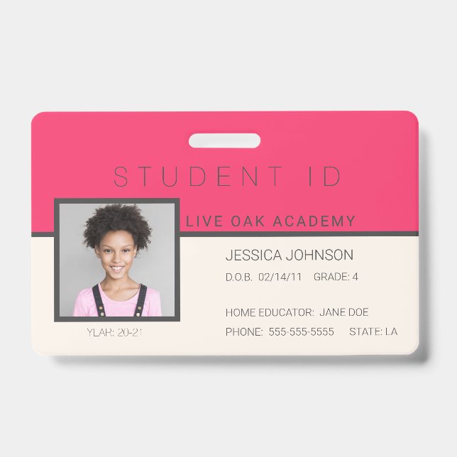 Studentenausweis Abzeichen | Doodles Rosa Ausweis (Vorderseite)