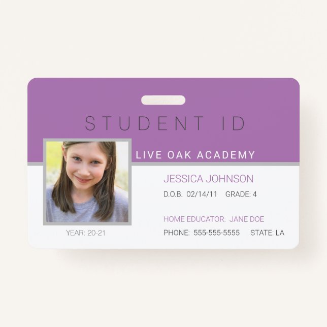 Studentenausweis Abzeichen | Modernes Lila Ausweis (Vorderseite)