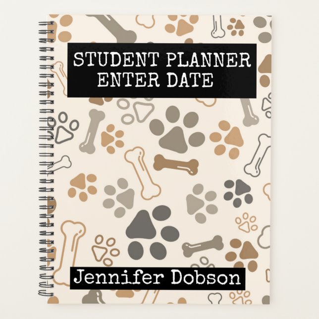 Studentenplaner mit Hundeknochen und Pfoten Planer (Vorderseite)