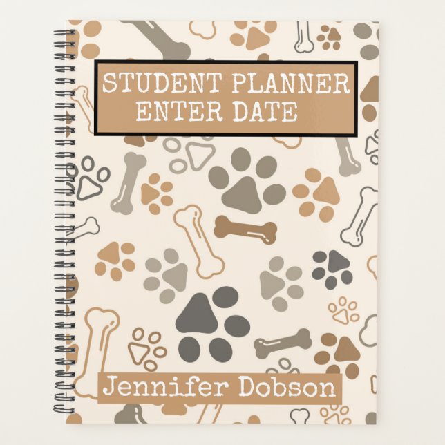Studentenplaner mit Hundeknochen und Pfoten Planer (Vorderseite)