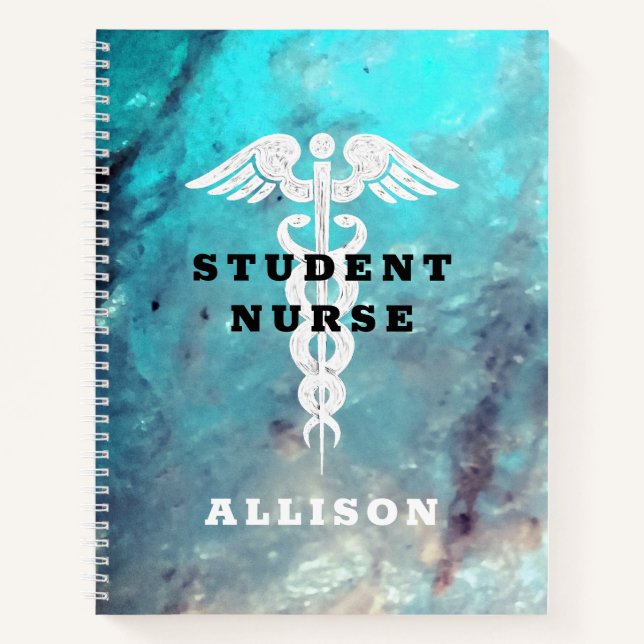Studentin Krankenpflege Caduceus Türkis Custom Notizbuch (Vorderseite)