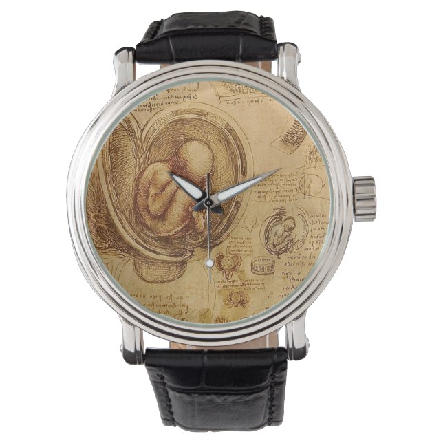 Studie des Babyfötus von Leonardo da Vinci Armbanduhr (Vorderseite)