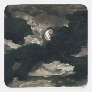 Studie eines bewölkten Moonlit Himmels (schwarze Quadratischer Aufkleber