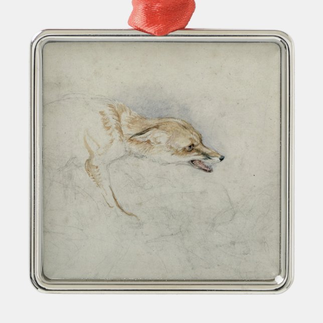 Studie eines duckenden Fox, rechte Rückseite Silbernes Ornament (Vorne)
