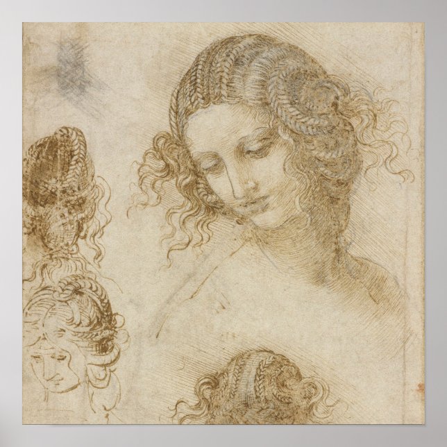 Studie für den Leiter von Leda durch Leonardo da V Poster (Vorne)