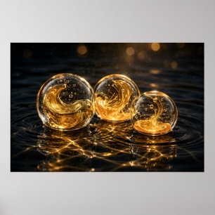 Studie in Reflexion — Glasorb auf schwarzem Wasser Poster