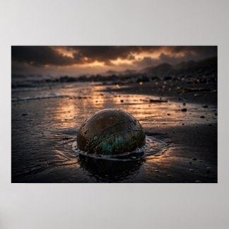 Studie in Tide — Bronzekugel, schwarzer Sand Poster