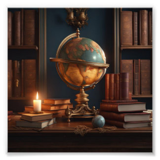 Studie mit Globe, Books und Candle Fotodruck