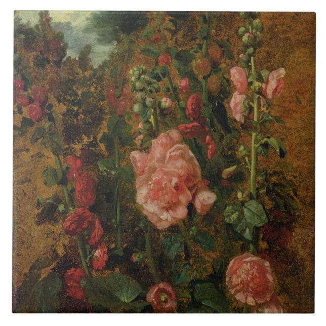 Studie über Hollyhocks, c.1826 (Öl an Bord) Fliese (Vorderseite)