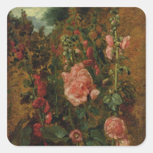 Studie über Hollyhocks, c.1826 (Öl an Bord) Quadratischer Aufkleber