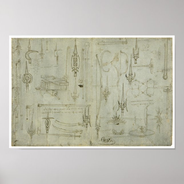 Studien über Waffen, Leonardo da Vinci Poster (Vorne)