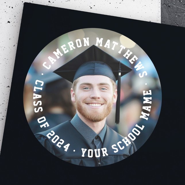 Studierende Abschluss voll Foto modern Runder Aufkleber (Student graduation full photo modern classic round sticker)