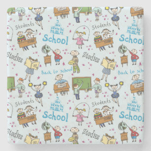 Studierende, Schule, Cartoon-Muster Steinuntersetzer