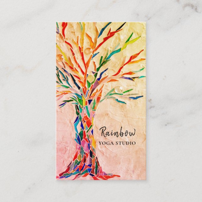 Studio Yoga Arbre arc-en-ciel Carte de visite beig (Devant)