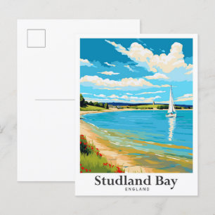 Studland Bay England Vintage Travel Illustration Postkarte