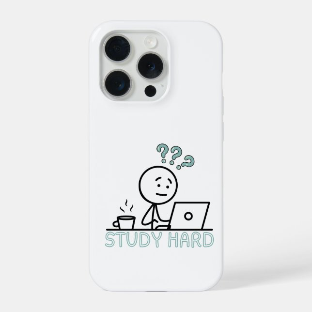 Study Hard Motivational Cartoon Stickman iPhone Ca 15 Pro Hülle (Rückseite)