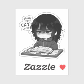 Study Now Cry Later Relatable Chibi Student Illust Aufkleber