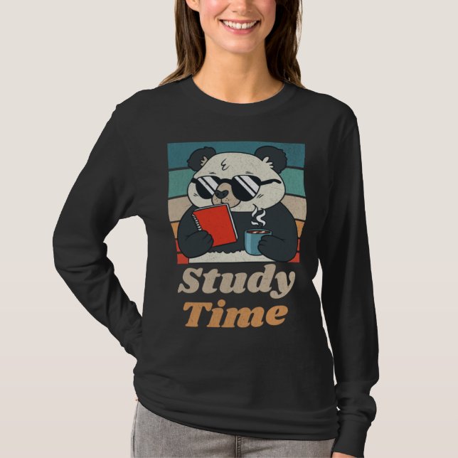 Study Time Panda Bear Cute  Retro Animal Student T-Shirt (Vorderseite)