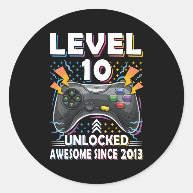 Stufe 10 Entsperrter Video-Gamer 10. Gaming Runder Aufkleber (Vorderseite)