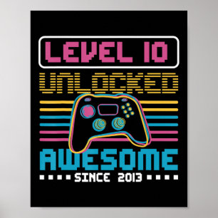 Stufe 10 phantastisch seit 2013 Gaming Birthd Poster