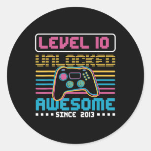 Stufe 10 phantastisch seit 2013 Gaming Birthd Runder Aufkleber
