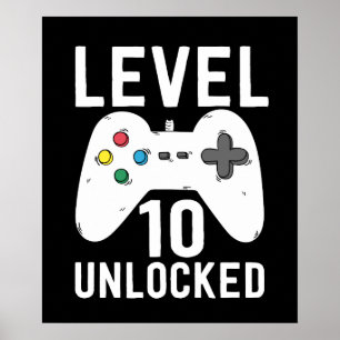 Stufe 10 Ungesperrter Funny Video Gamer 10. Geburt Poster