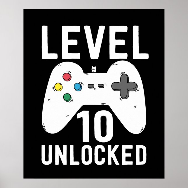 Stufe 10 Ungesperrter Funny Video Gamer 10. Geburt Poster (Vorne)