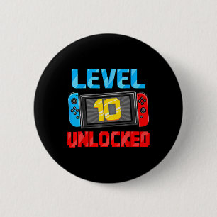 Stufe 10 Ungesperrter Gamer 10. Geburtstagsgeschen Button