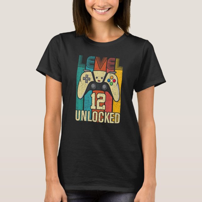 Stufe 12 Unverriegelter Videospieler 12. Geburtsta T-Shirt (Vorderseite)