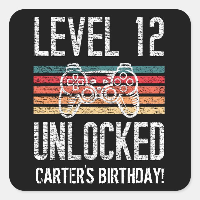 Stufe 12 Unverschlossene 12. Geburtstag Personalis Quadratischer Aufkleber (Vorderseite)