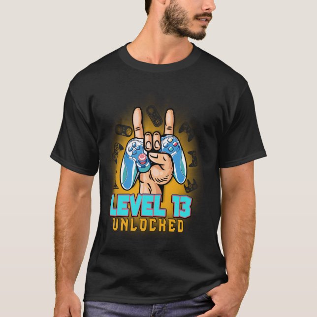 Stufe 13 Ungesperrter Funny Video Gamer 13. Geburt T-Shirt (Vorderseite)