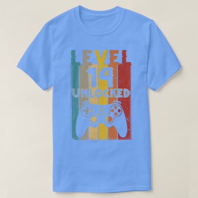 Stufe 14 Ungesperrter Funny Video Gamer 14. Geburt T-Shirt (Design vorne)