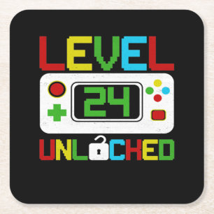 Stufe 24 Unverriegeltes Videospiel 10. Geburtstags Rechteckiger Pappuntersetzer
