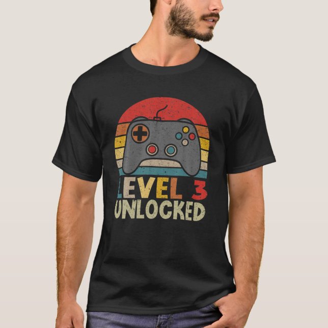 Stufe 3 Entsperrter Funny Video Gamer 3Rd Geburtst T-Shirt (Vorderseite)