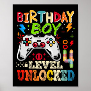Stufe 4 Freigeschaltet Videospieler 4. Geburtstag  Poster
