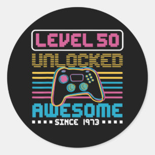 Stufe 50 phantastisch seit 1973 Gaming Birthd Runder Aufkleber
