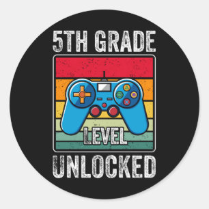 Stufe 5: Zurück zum Video-Gamer der Schule Runder Aufkleber