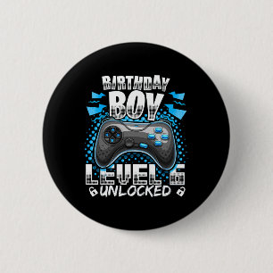 Stufe 6 Unverriegeltes Videospiel 6. Geburtstag Gi Button