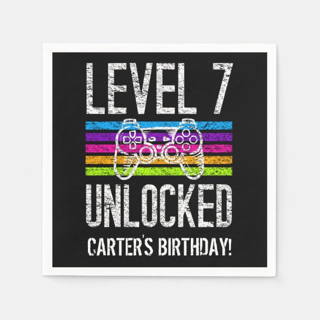 Stufe 7 Unverschlossen 7. Geburtstag Personalisier Serviette (Vorderseite)